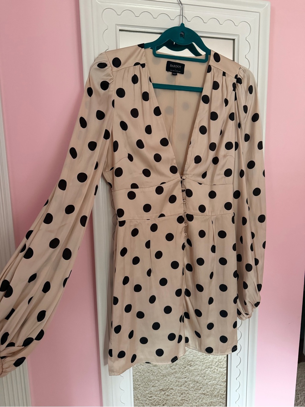 Bardot Polka Dot Satin Mini Dress